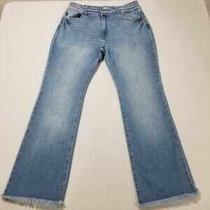 KanCan Bootcut Jeans 32 High Rise Curvy Double Button Light Sandblast Fringe Hem